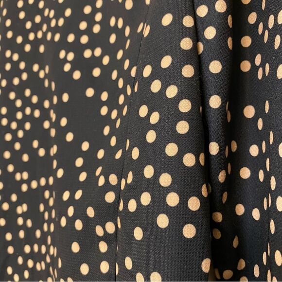 Black tan Polka Dot Blazer open Cardigan jacket suit 3/4 ruched sleeve -M - Picture 8 of 11